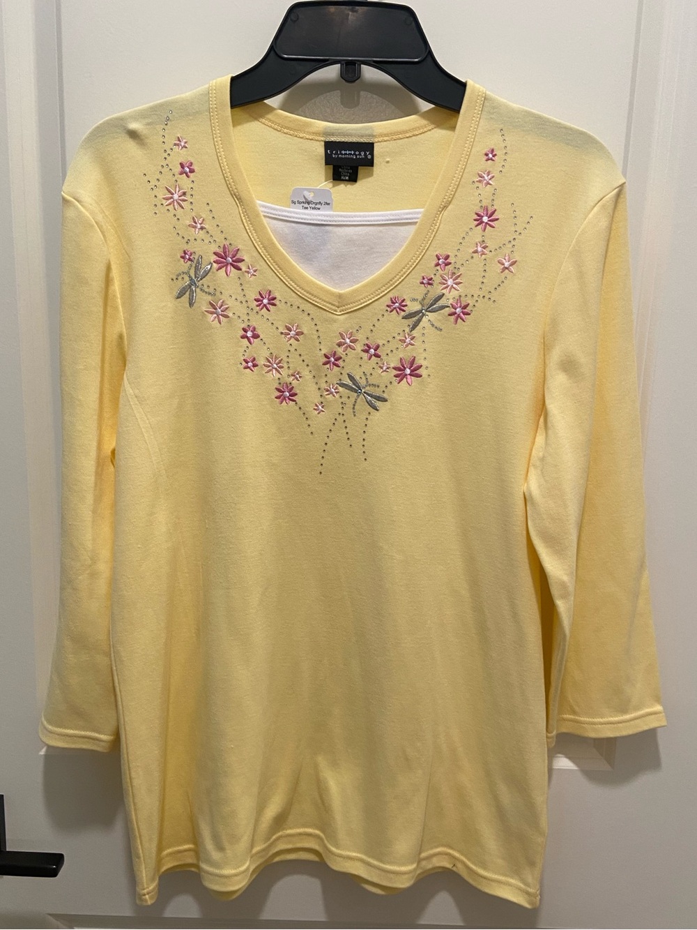 Yellow V-Neck Floral Embellished Women's Top